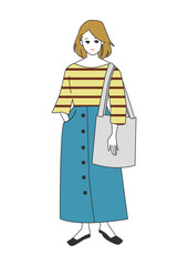 人物イラスト：おしゃれな女性の全身ポーズ