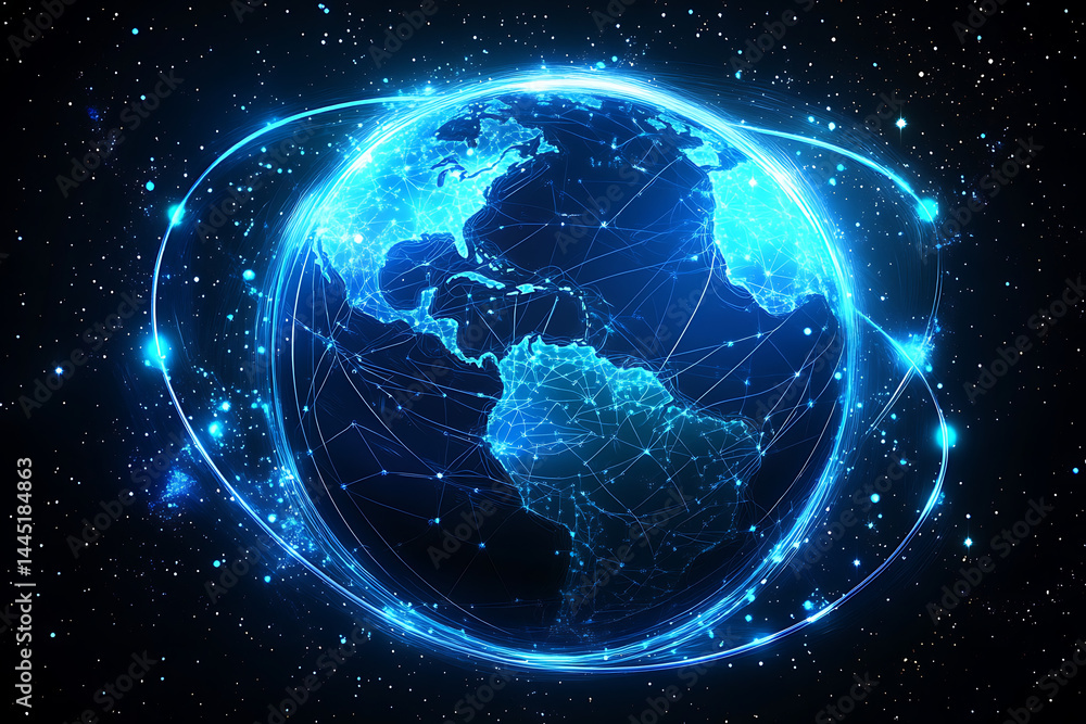 Canvas Prints planet earth in space , binary code technology , glowing sphere on black background