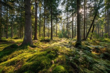 Obraz premium Sunlight in Mossy Forest Floor