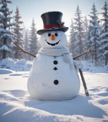 Obraz premium Frosty snowman amidst untouched snow, winter gear scattered around, antarctic, isolated
