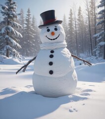 Obraz premium Frosty snowman amidst untouched snow, winter gear scattered around, scene, cold weather, winter fun