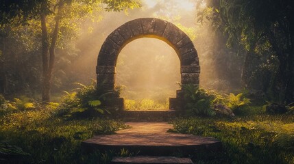 Obraz premium Mystical Jungle Archway Dawns Golden Light.