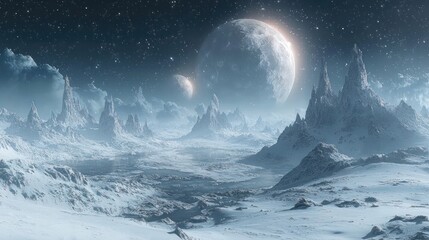 Obraz premium Frozen Alien Planet: A Celestial Winter Wonderland