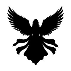 Heavenly Guardian: Elegant Angel with Spreading Wings Vector Art. Wings of Tranquility: Serene Angel Silhouette with Outstretched Grace