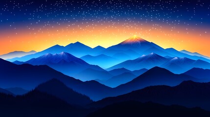 Majestic mountain range at sunrise with a vibrant sky full of stars a breathtaking view of nature's beauty