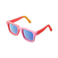 Pink and orange sunglasses with blue lenses in simple 3D vector style isolated on white