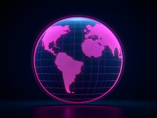 Futuristic Pink Digital Globe Earth Map Network Technology Illustration