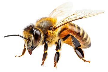 Detailed Macro Photography of a Honeybee Insect Golden Brown Wings Eye Legs Body Black Fauna Nature on transparent background
