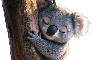 Cute koala cuddling a tree branch. © Nuthawuth