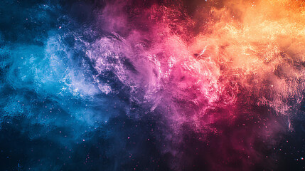 A bold, colorful grainy gradient of blue, pink, and yellow with smoky paint splashes on black&mdash;ideal for futuristic, tech-themed, or festive design presentations, banners, and wallpapers.

