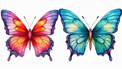 Set of tropical bright butterflies isolated on white background. Watercolor hand drawn illu
