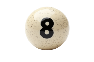 Eight Ball Billiards Pool Game Classic Speckled Beige cue play sport table black white ivory round on transparent background