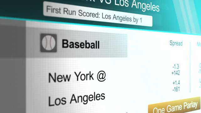 Sports Betting Interface Generic Baseball Game - Los Angeles vs New York