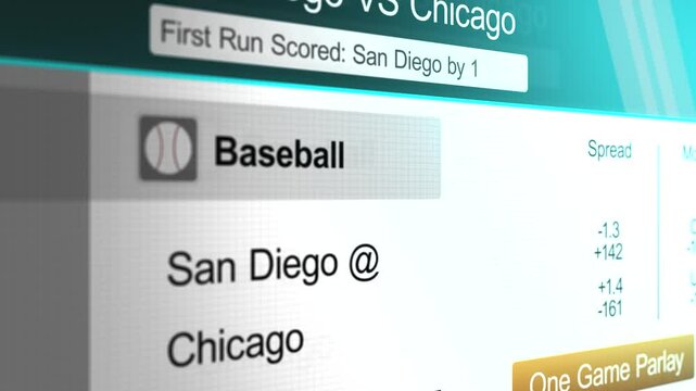 Sports Betting Interface Generic Baseball Game - San Diego VS Chicago