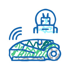 smart automatical lawn mower icon doodle illustration