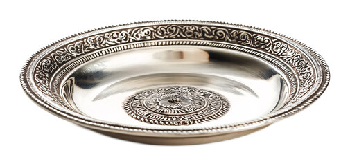 Silver Thali for Religious Rituals and Offerings - Isolated on White Background