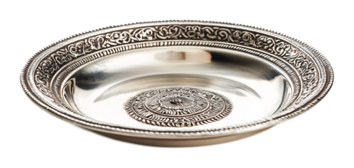 Silver Thali for Religious Rituals and Offerings - Isolated on White Background