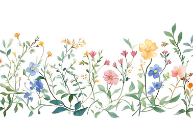 This floral border evokes sense of joy, showcasing diverse flower elements with refreshing color palette, harmonious blend of nature beauty