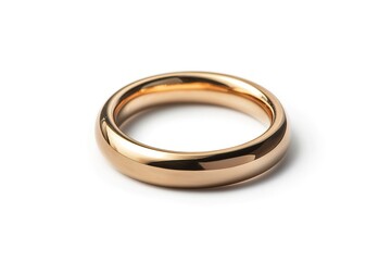 Elegant Golden Ring Isolated on White Background. Minimalist Jewelry Design Closeup