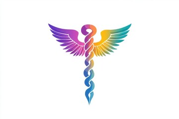 Obraz premium Colorful Medical Symbol with Wings for Health and Wellness Concept
