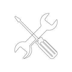Continuous line drawing of Screwdriver on white background.