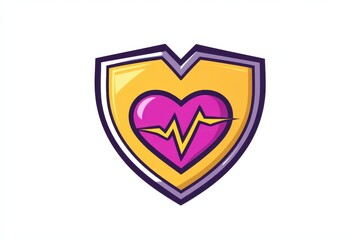 Colorful Heart Shield Emblem with Pulse Line Graphic Design
