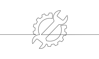 Continuous line drawing of Service tools on white background.