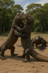 Obraz premium komodo dragon fighting