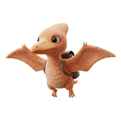 Adorable Cartoon Pterodactyl with Backpack ready for adventure.