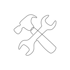 Continuous line drawing of Service tools on white background.