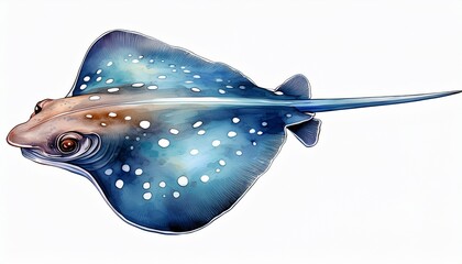 Watercolor stingray fish illustration  spotted pattern, marine sea life animal, ocean wildl
