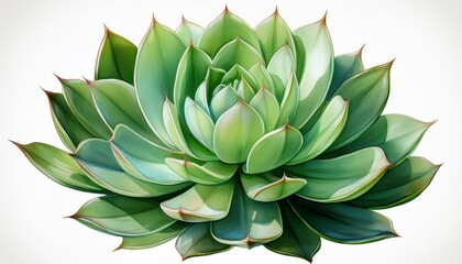 succulents, exotic leaf isolated background, tropical green plant illustration, hand painte