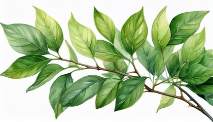 Watercolor botanical illustration of green leafy branch, hand painted isolated foliage clip