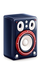 Fototapeta premium A dark-blue speaker with red accents, featuring two tweeters and a woofer