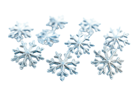 Elegant Silver Snowflakes Winter Design Festive Background Holiday Ice Cold Blue Shiny Image White on transparent background - Powered by Adobe