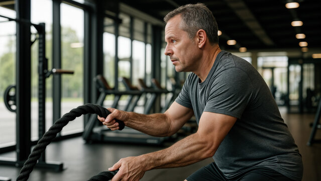 Middle Aged Man Rope Workout