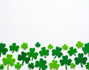 Fototapeta premium shamrocks, stpatricks, green, holiday, clover, nature, white, celebration, luck, festive, background, spring, border, patricks, foliage, plant, march, leaves, seasonal, irish, decorative, lucky, flora