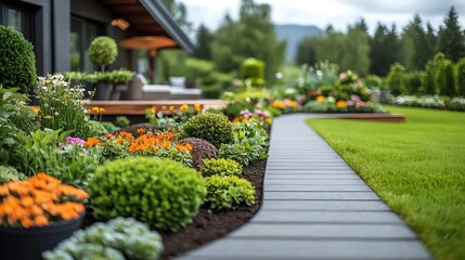 Modern garden path and landscaping