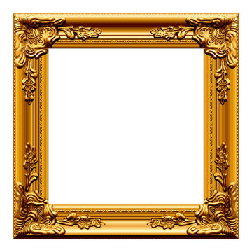beautiful ornate realistic square gilded gold picture painting frame portrait vector isolated on transparent background