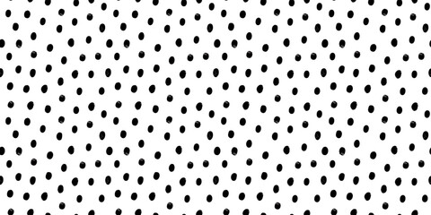 Polka dot horizontal seamless pattern in black and white. Hand drawn vector design with rough inked dots and grungy texture. Perfect for print, fabric, or packaging. To use, drag into swatches panel.