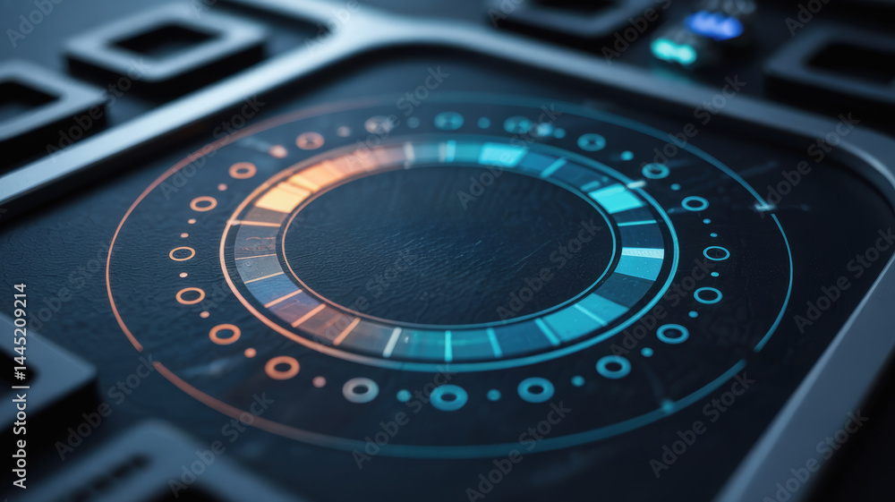 Aufkleber agentic ai concept with futuristic circular interface glowing on dark surface creating sleek and inn