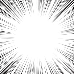 Comic book radial rays, manga or anime speed lines, zoom and motion effects. Cartoon action background. Pop art style elements. Vector illustration