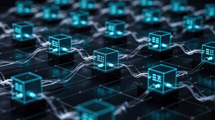 Agentic ai technology connects digital cubes with glowing lines in futuristic network symbolizing advanced data flow and intelligent systems