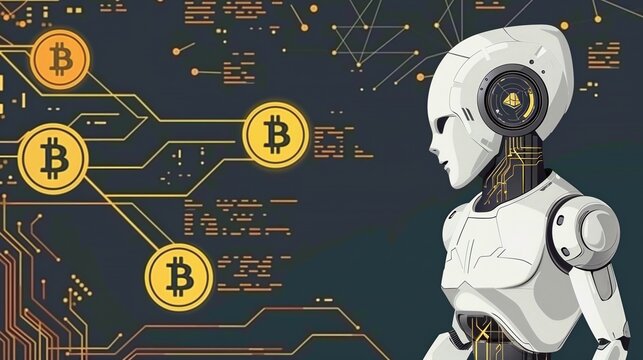 Tech-style interface with crypto dashboards and neural AI processing data