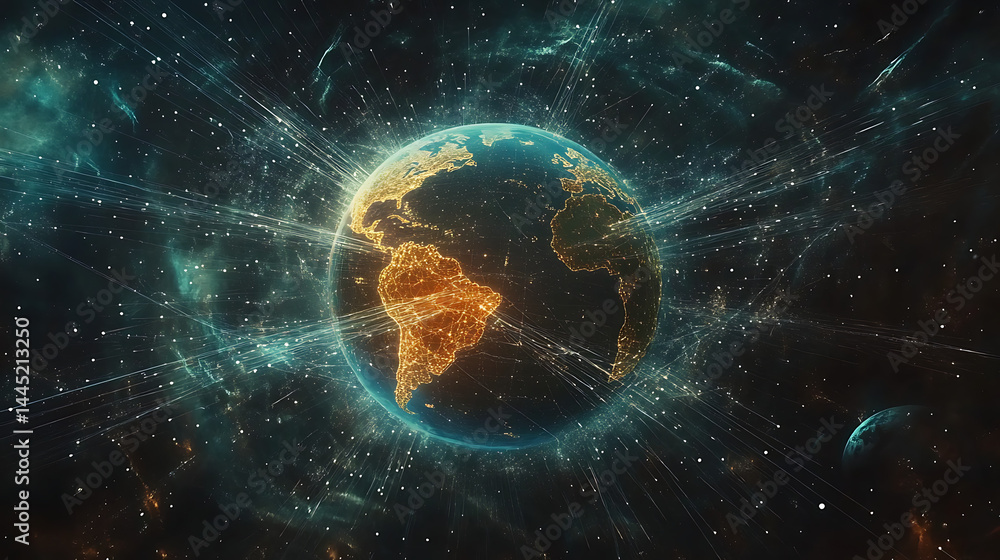 Canvas Prints planet earth in space , binary code technology , glowing sphere on black background