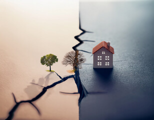 cracked road outdoors. Concept of earthquake