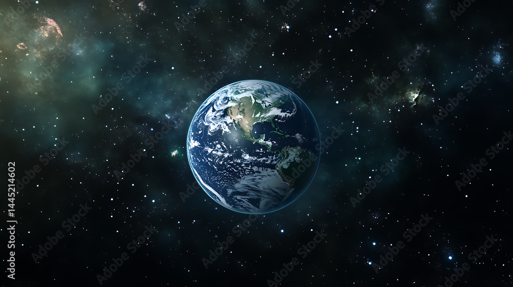 Sticker planet earth in space , binary code technology , glowing sphere on black background