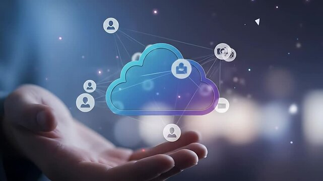 Hand Holding Cloud Computing Concept with Network and Social Icons