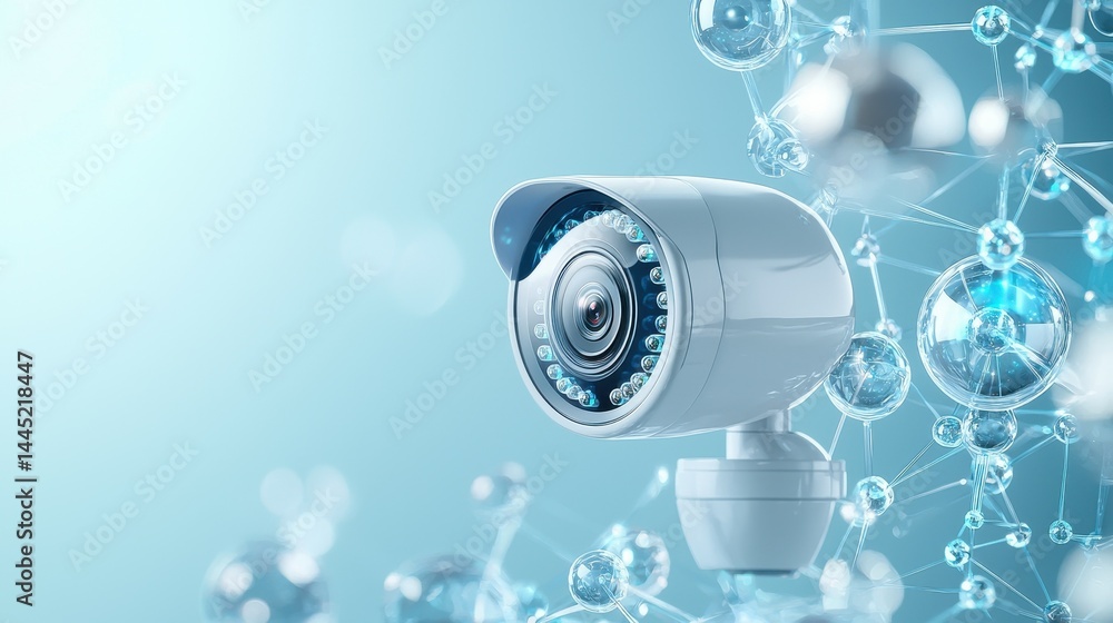 Poster modern security camera with digital network features for enhanced surveillance.