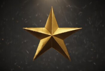 Fototapeta premium Gleaming gold foil star, sharp points, dark backdrop, gold star, light